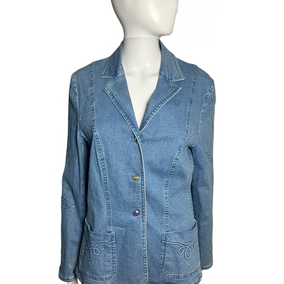 Escada Light Blue Denim Jacket with Embroidered Details 42 XL - Picture 9 of 9